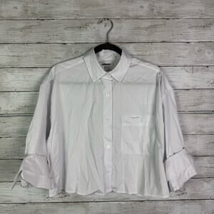 Madewell White Boxy Button Down Shirt with Cuffed Sleeves